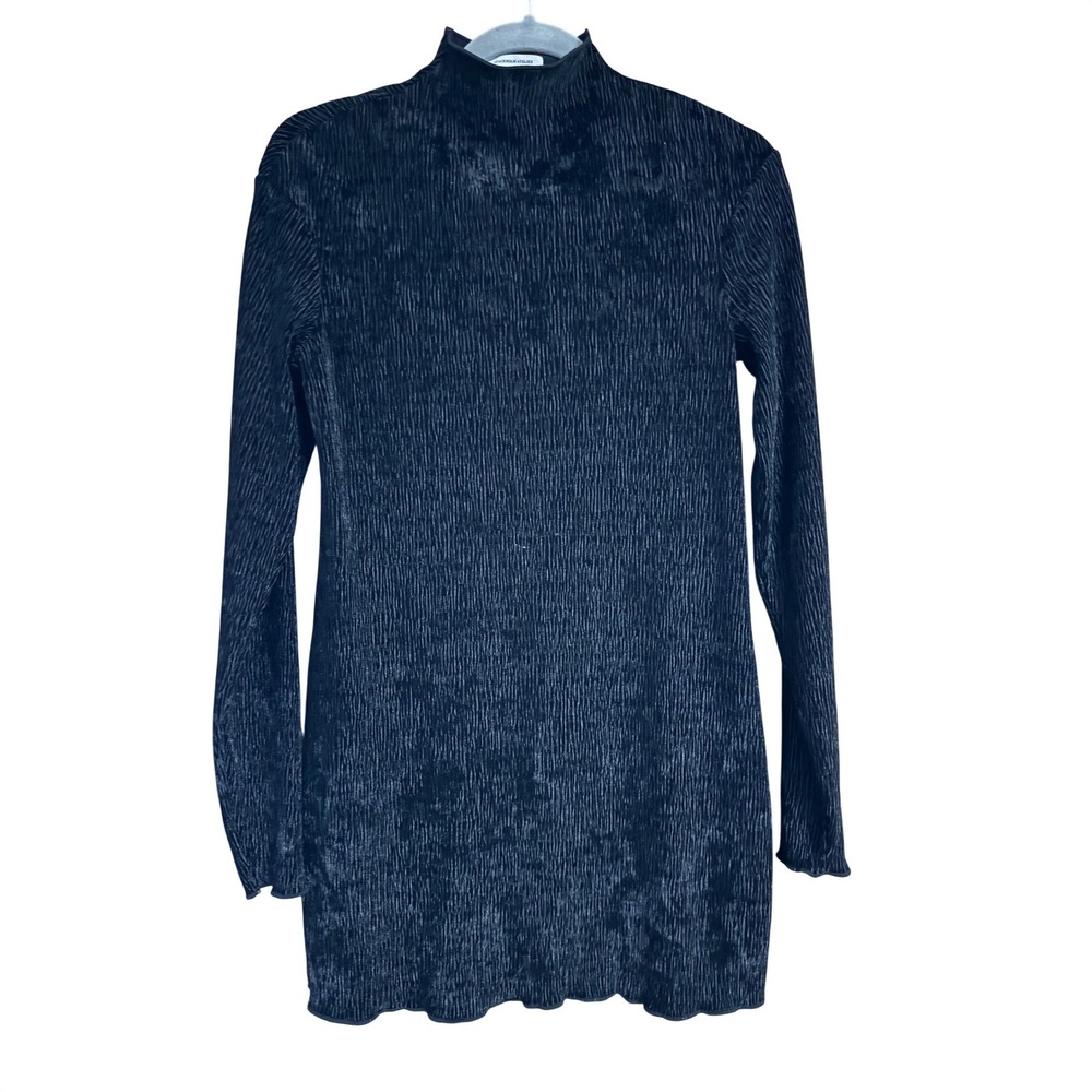 & Other Stories Stockholm Atelier Black Plisse Mock Neck Mini Dress US 4
